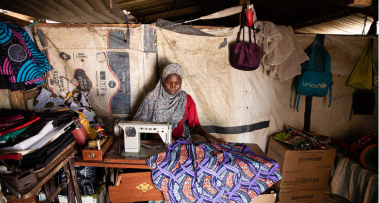 Aisha, a tailor in Dalori Camp, northeastern Nigeria.